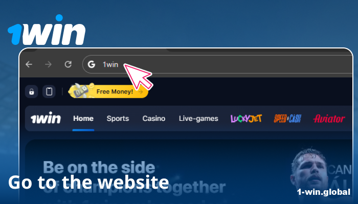 Open 1win site on PC or smartphone