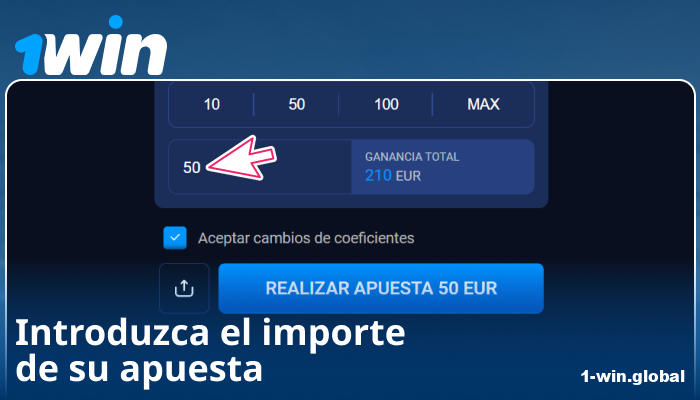Introduzca la cantidad de su apuesta en 1Win España