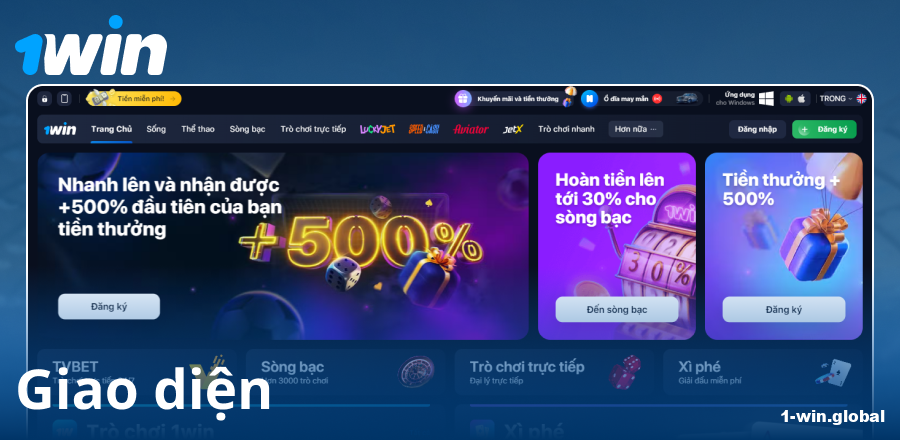 Giao diện trang web 1Win cho người Việt