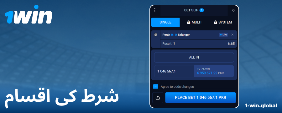 1Win پاکستان پر دستیاب بیٹنگ آپشنز